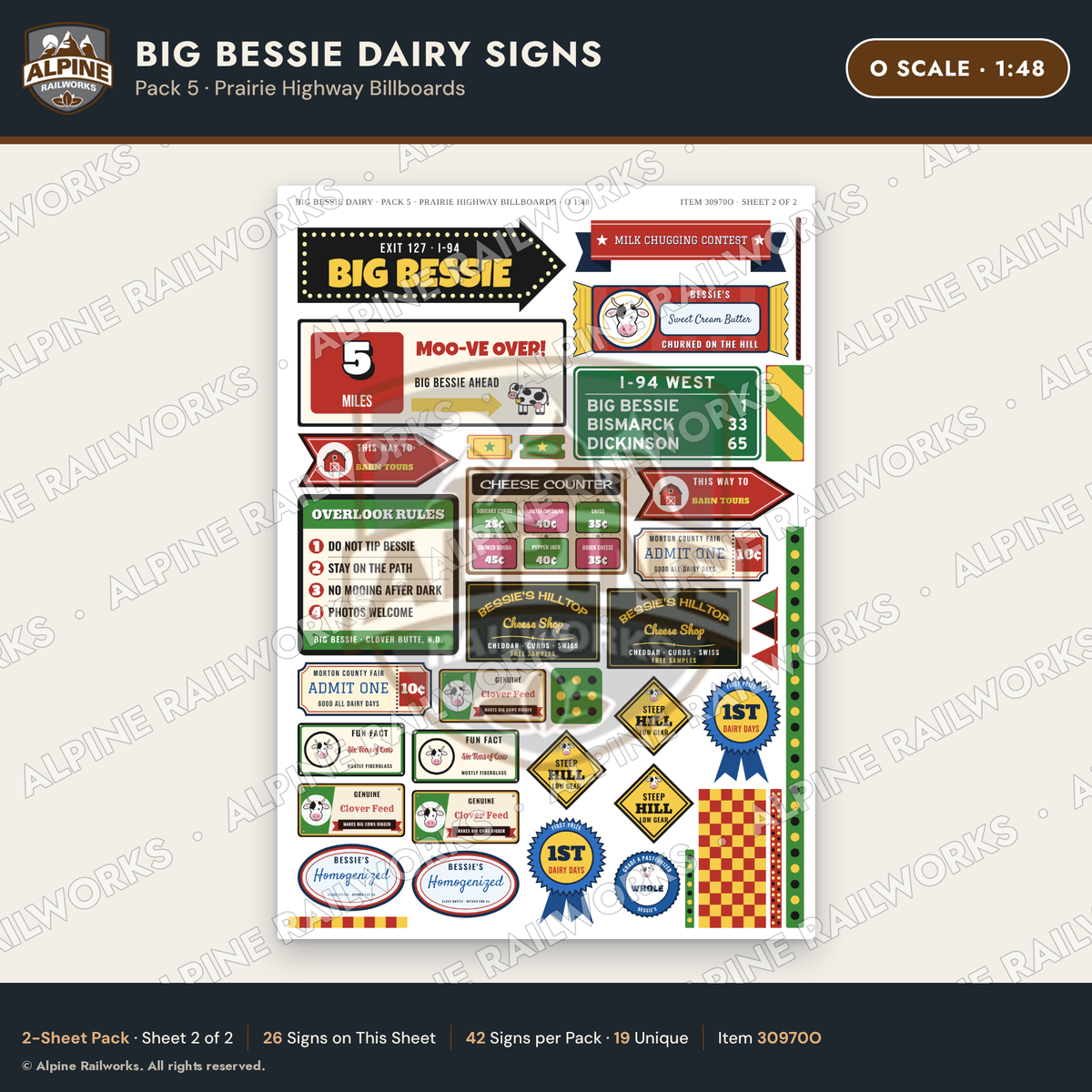 Alpine Railworks 30970O O Scale Roadside Signs - Giant Cow Dairy