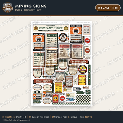 Alpine Railworks 30268O O Scale Mining Signs - Company Town