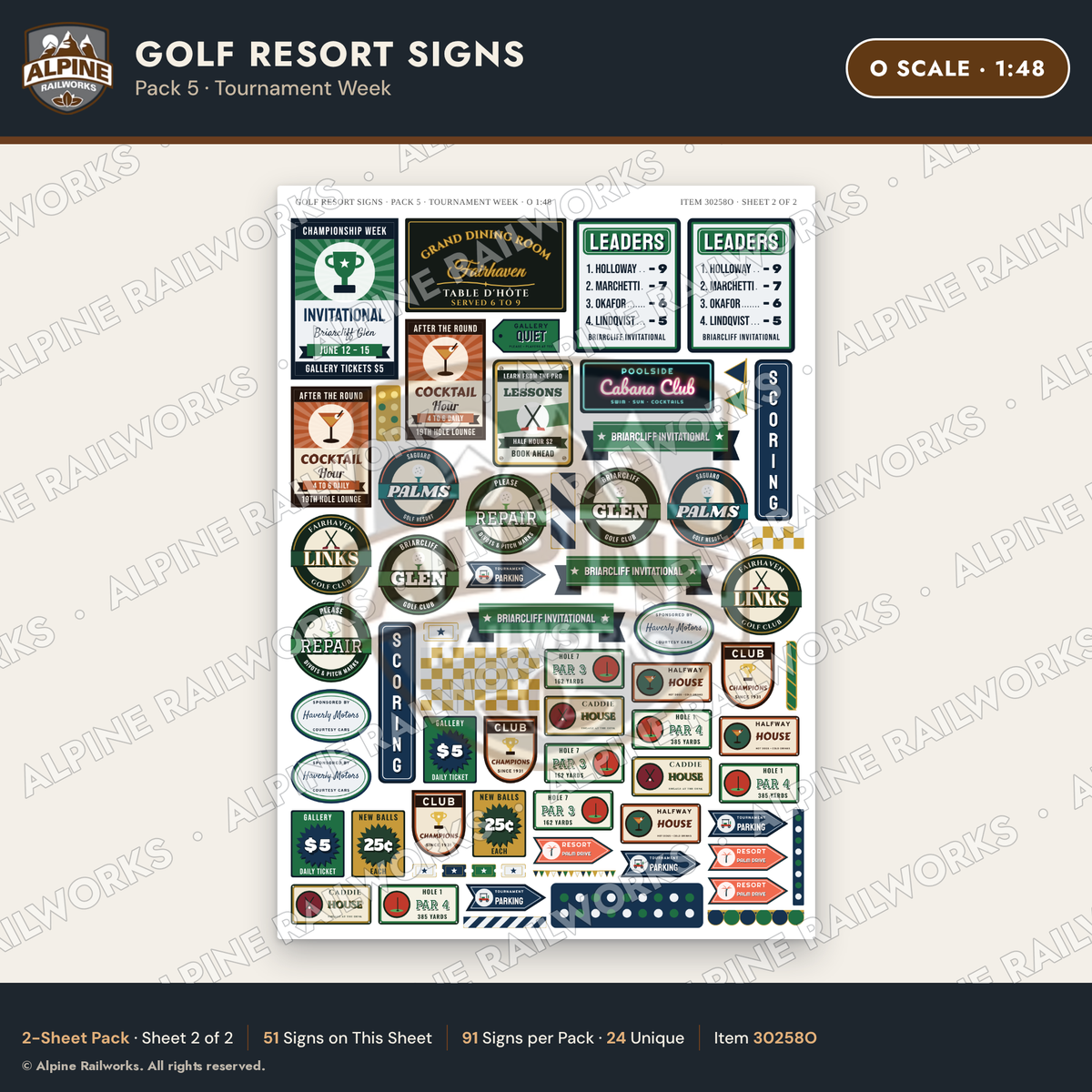 Alpine Railworks 30258O O Scale Golf Resort Signs - Tournament Week