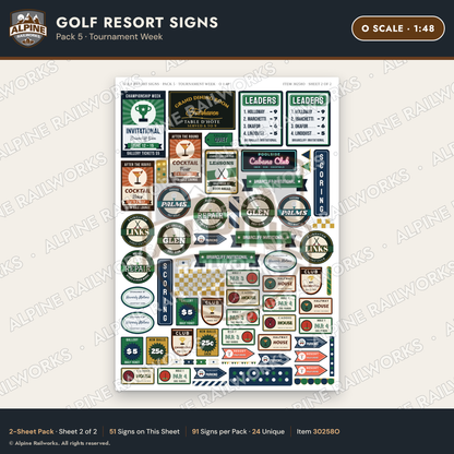 Alpine Railworks 30258O O Scale Golf Resort Signs - Tournament Week