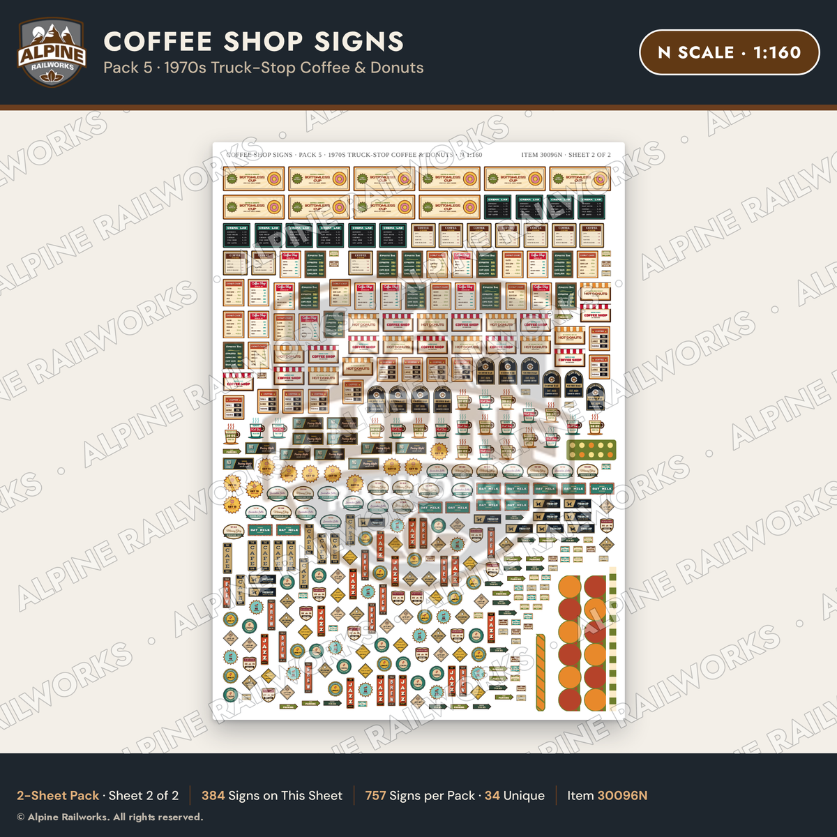 Alpine Railworks 30096N N Scale Coffee Shop Signs - Truck-Stop Coffee