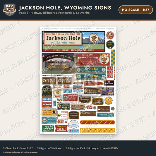 Alpine Railworks 31391HO HO Scale Jackson Hole WY Signs - Billboards