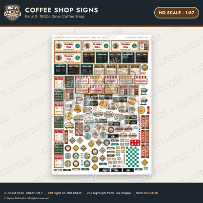Alpine Railworks 30094HO HO Scale Coffee Shop Signs