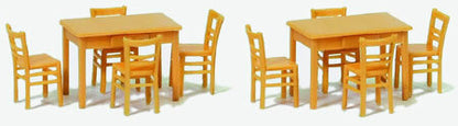 Preiser 17218 HO Scale Table & Chairs -- 2 Tables & 8 Chairs (natural wood)