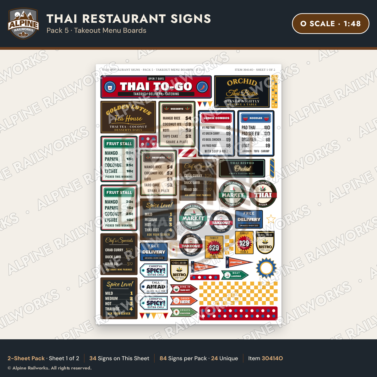 Alpine Railworks 30414O O Scale Thai Restaurant Signs