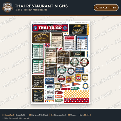 Alpine Railworks 30414O O Scale Thai Restaurant Signs