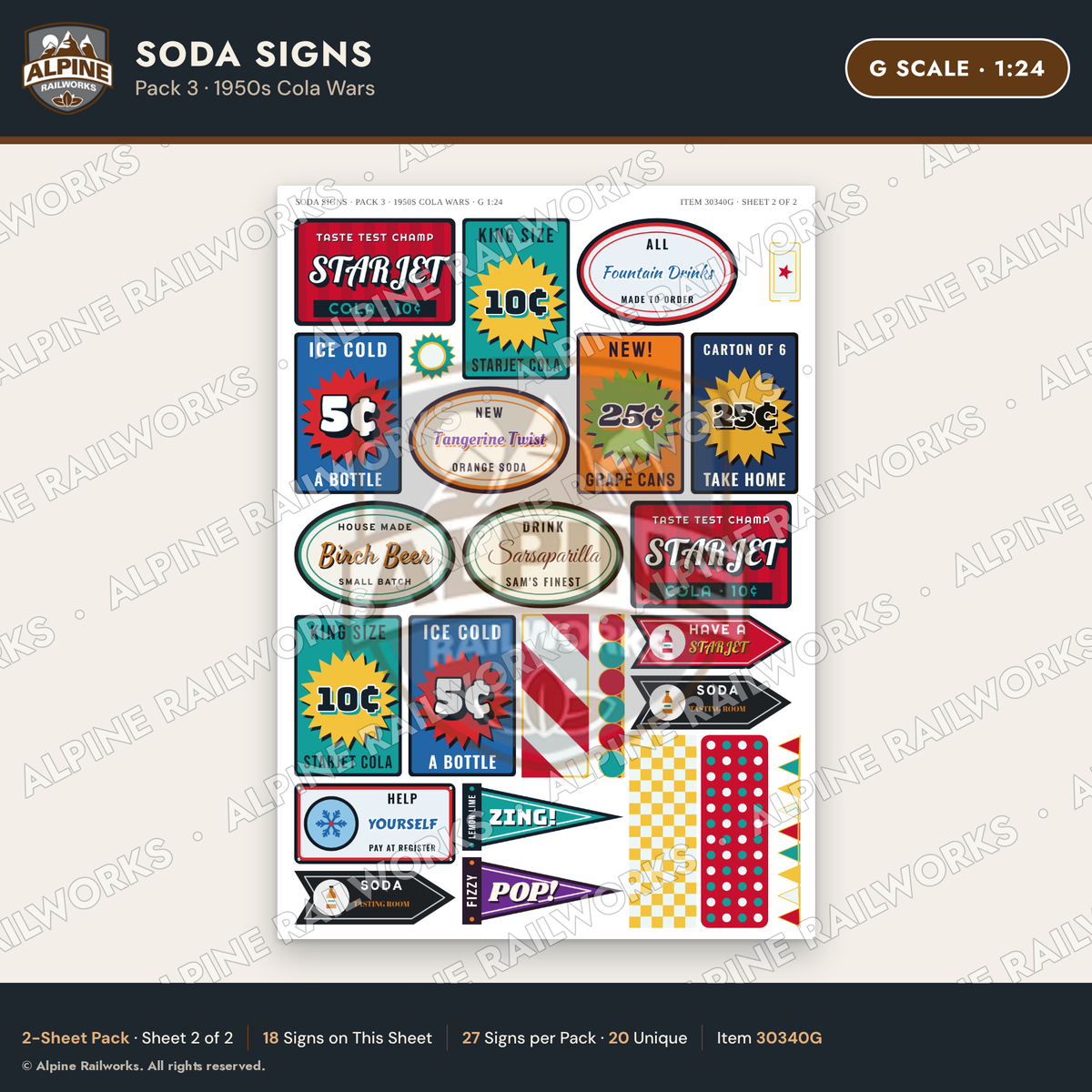 Alpine Railworks 30340G G Scale Soda Signs - 1950s Cola Wars