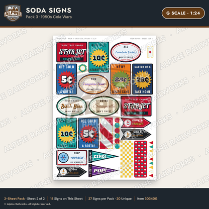 Alpine Railworks 30340G G Scale Soda Signs - 1950s Cola Wars