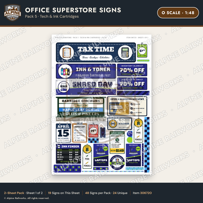 Alpine Railworks 30672O O Scale Office Superstore Signs - Tech