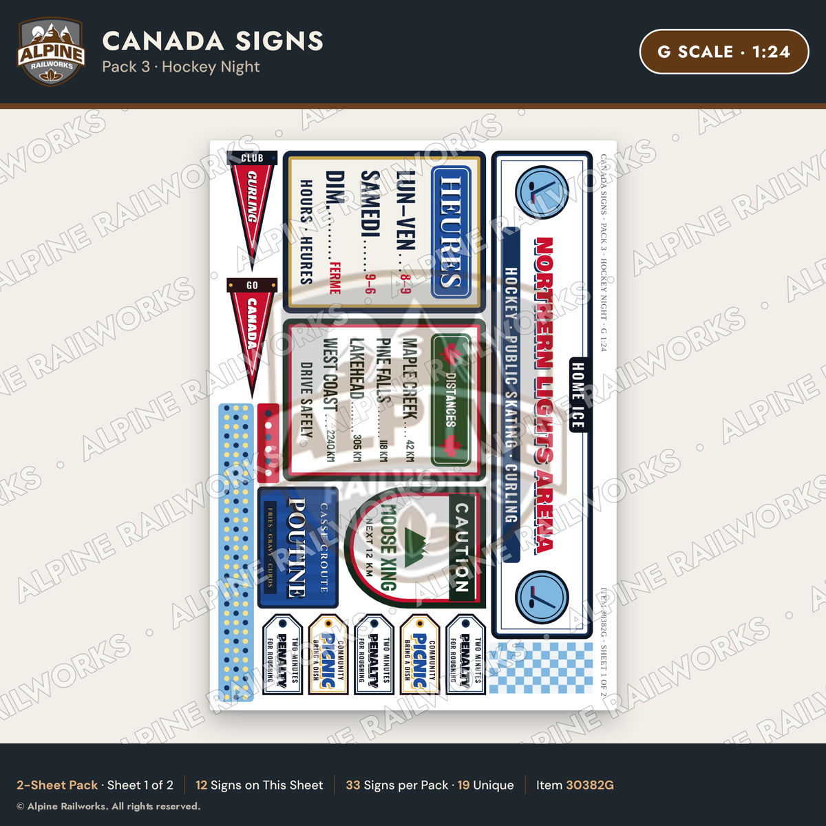 Alpine Railworks 30382G G Scale Canada Signs - Hockey Night