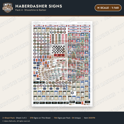 Alpine Railworks 30317N N Scale Haberdasher Signs - Shoeshine & Barber