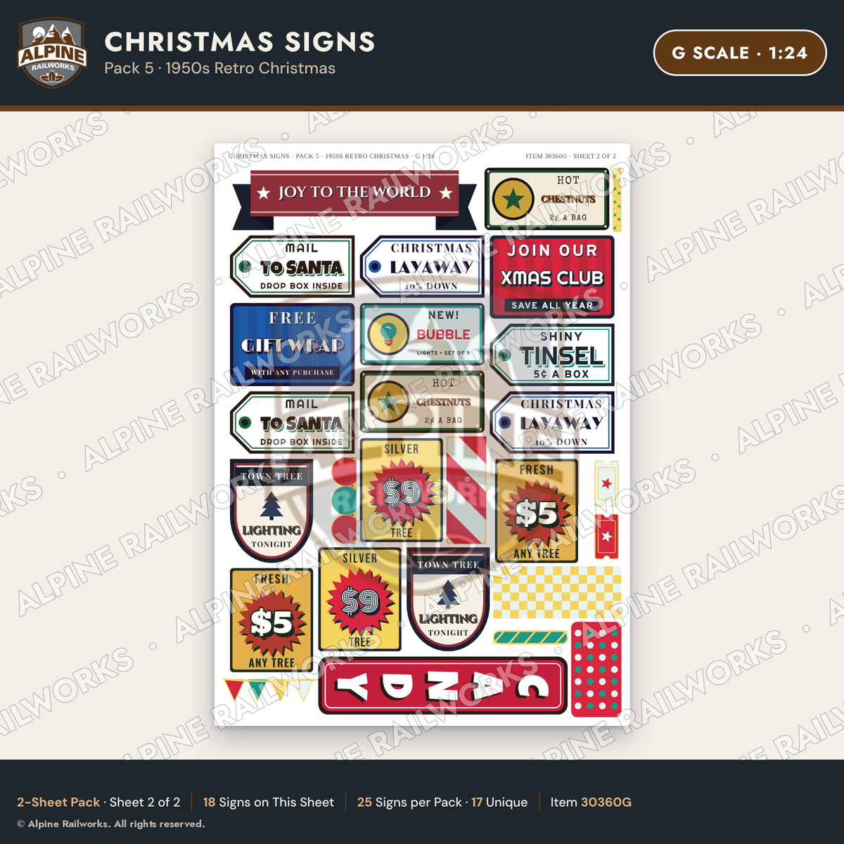 Alpine Railworks 30360G G Scale Christmas Signs - Retro Christmas