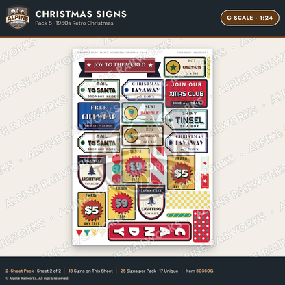 Alpine Railworks 30360G G Scale Christmas Signs - Retro Christmas