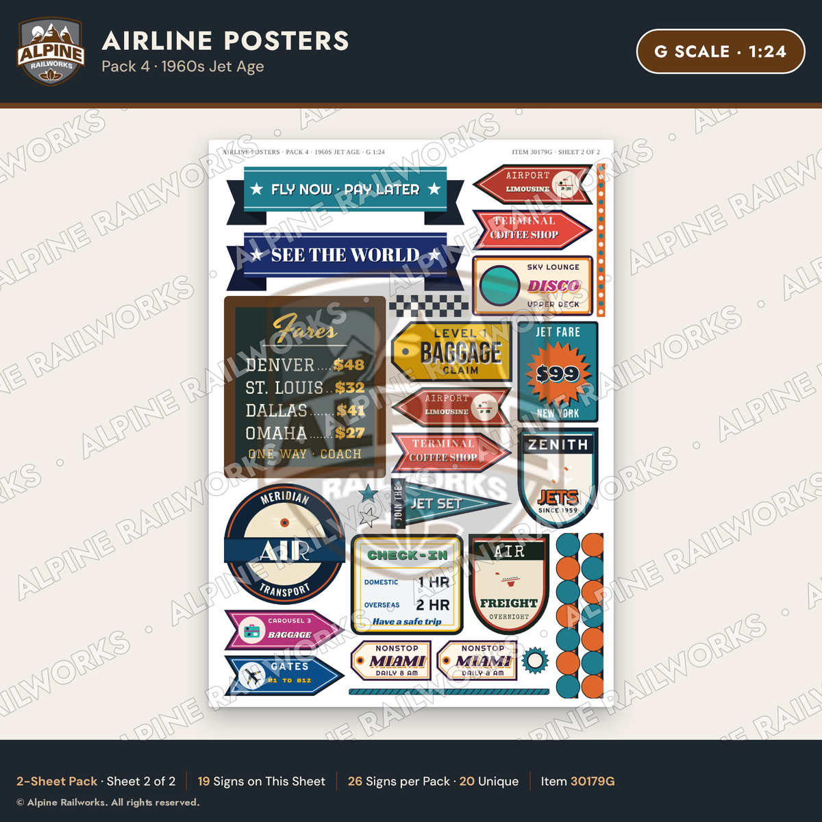 Alpine Railworks 30179G G Scale Airline Posters - 1960s Jet Age
