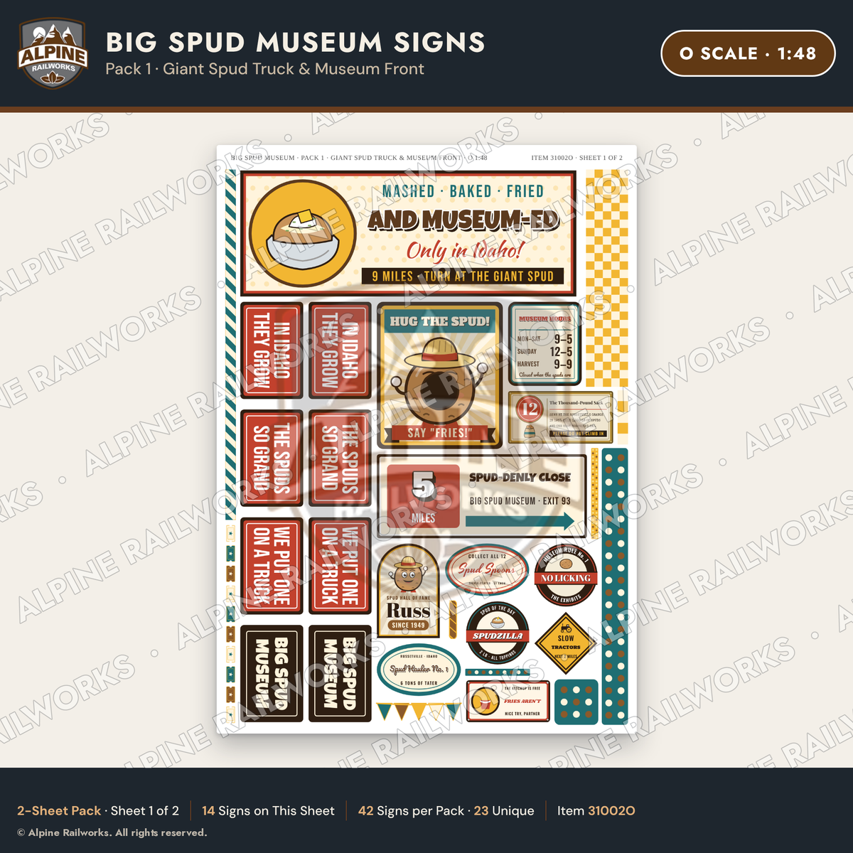 Alpine Railworks 31002O O Scale Roadside Signs - Potato Museum