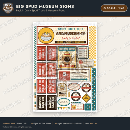 Alpine Railworks 31002O O Scale Roadside Signs - Potato Museum