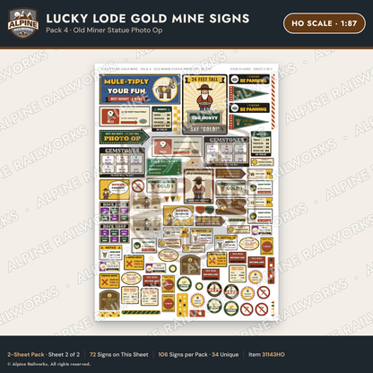Alpine Railworks 31143HO HO Scale Roadside Signs - Gold Panning Mine