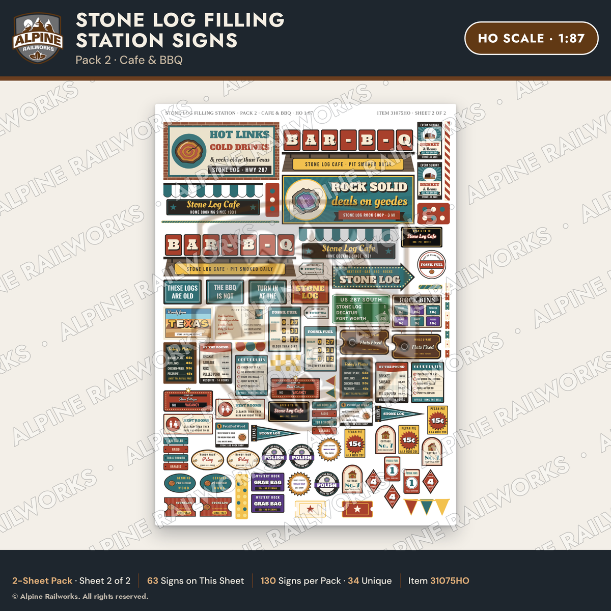 Alpine Railworks 31075HO HO Scale Roadside Signs - Petrified Wood