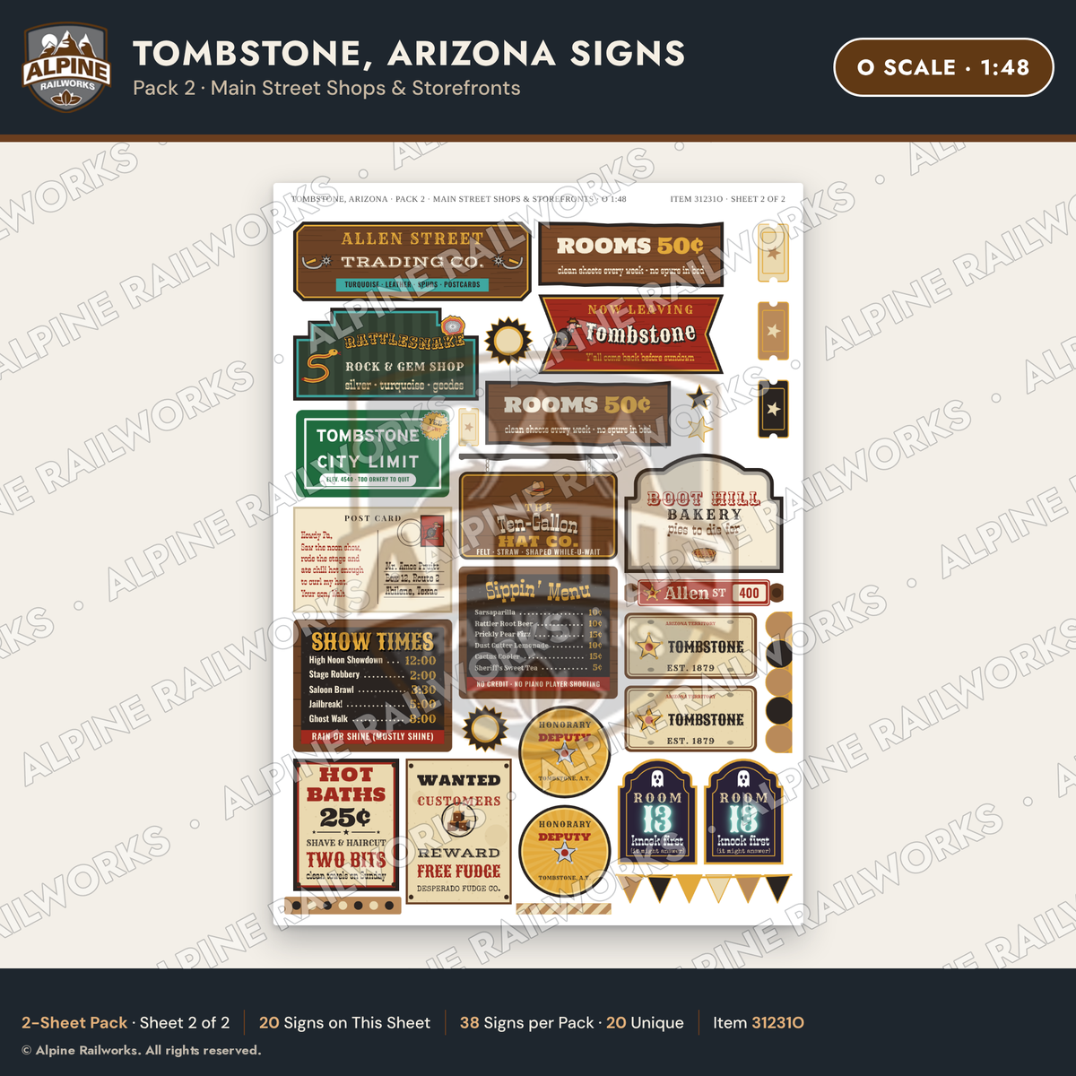Alpine Railworks 31231O O Scale Tombstone AZ Signs - Main Street Shops