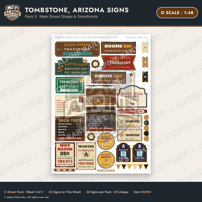 Alpine Railworks 31231O O Scale Tombstone AZ Signs - Main Street Shops