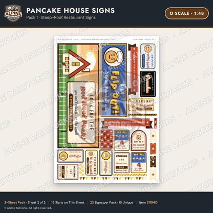 Alpine Railworks 31194O O Scale Pancake House Signs - Restaurant Front