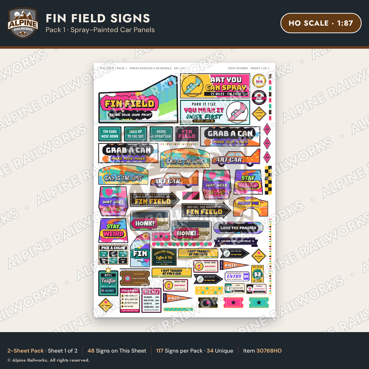 Alpine Railworks 30768HO HO Scale Roadside Signs - Buried Car Art