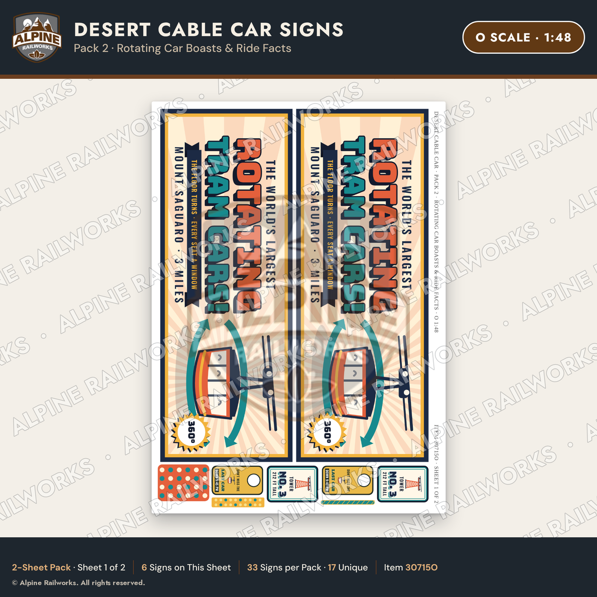 Alpine Railworks 30715O O Scale Tourist Signs - Desert Cable Car