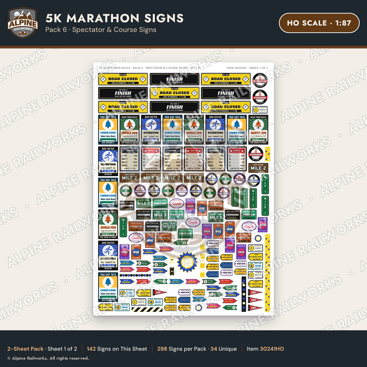 Alpine Railworks 30241HO HO Scale 5K Marathon Signs - Spectator