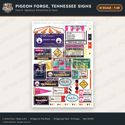 Alpine Railworks 31276O O Scale Pigeon Forge TN Signs - Attractions