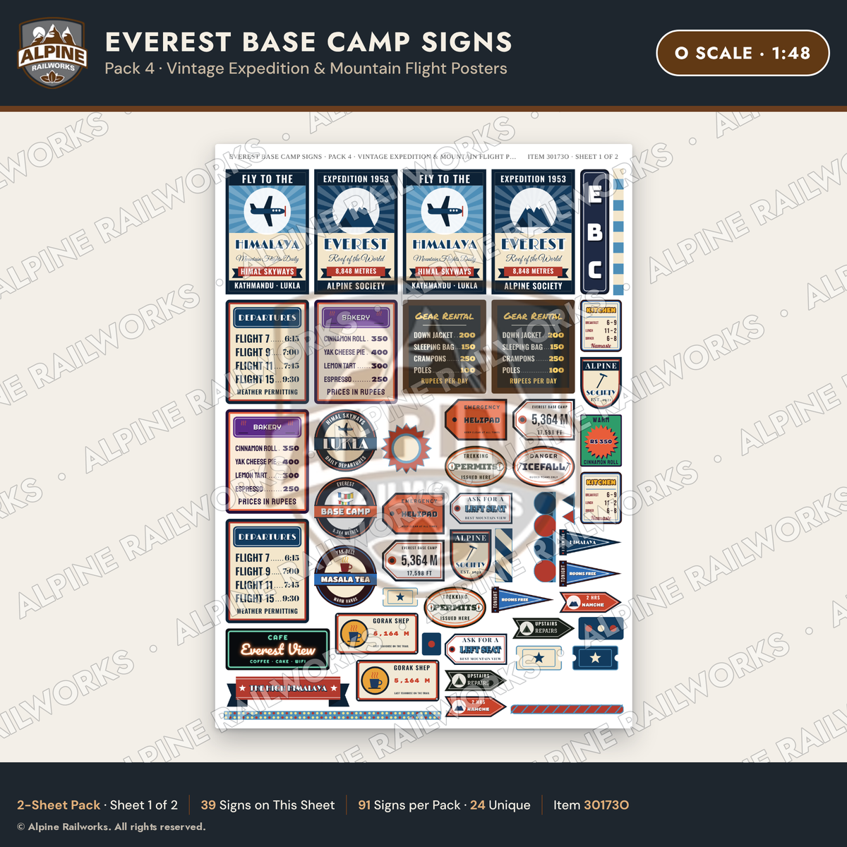 Alpine Railworks 30173O O Scale Everest Base Camp Signs - Expedition