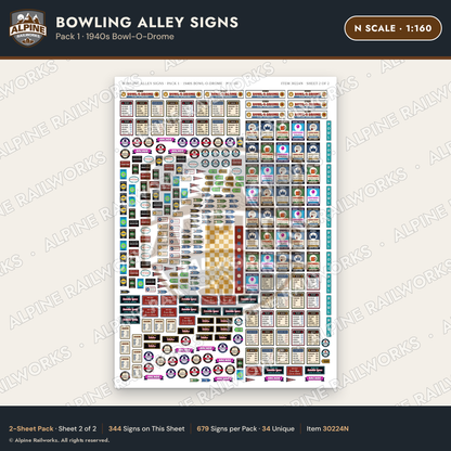 Alpine Railworks 30224N N Scale Bowling Alley Signs - Bowl-O-Drome