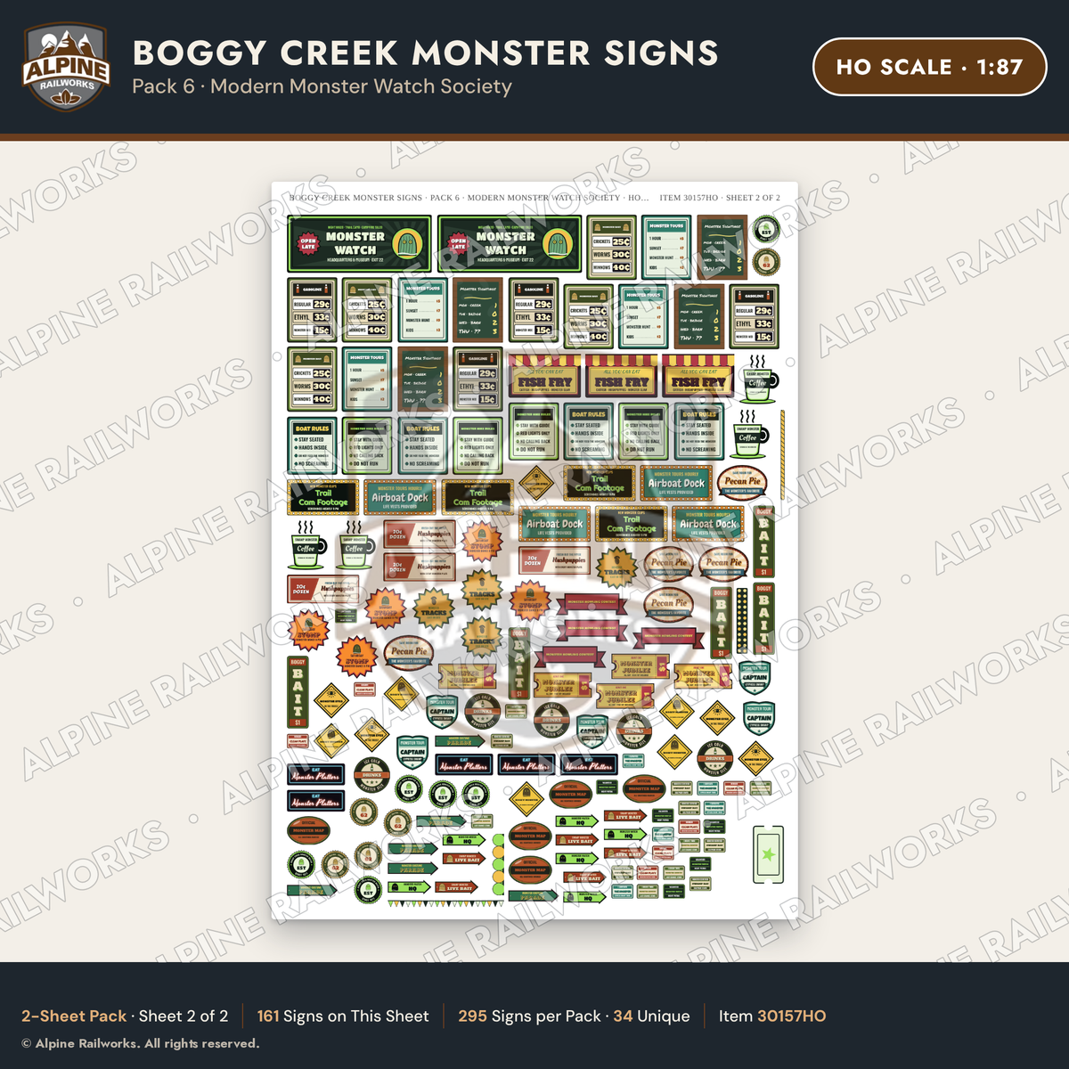 Alpine Railworks 30157HO HO Scale Boggy Creek Monster Signs