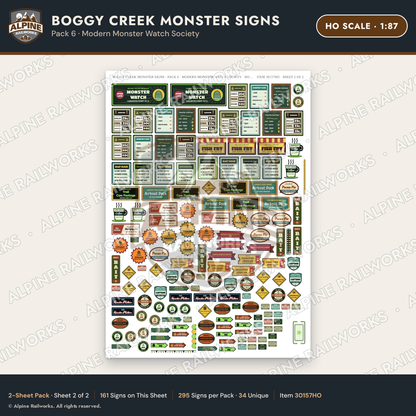 Alpine Railworks 30157HO HO Scale Boggy Creek Monster Signs
