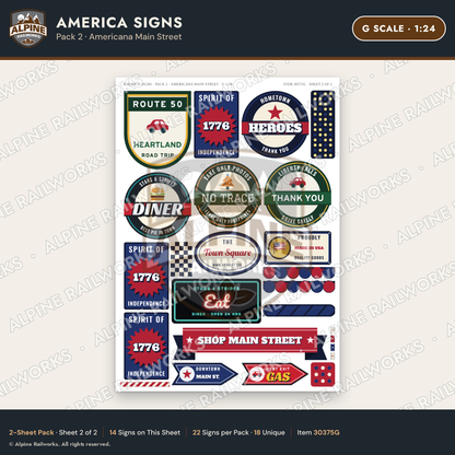 Alpine Railworks 30375G G Scale America Signs - Americana Main Street