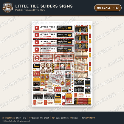Alpine Railworks 30643HO HO Scale Fast Food Signs - Slider Burgers