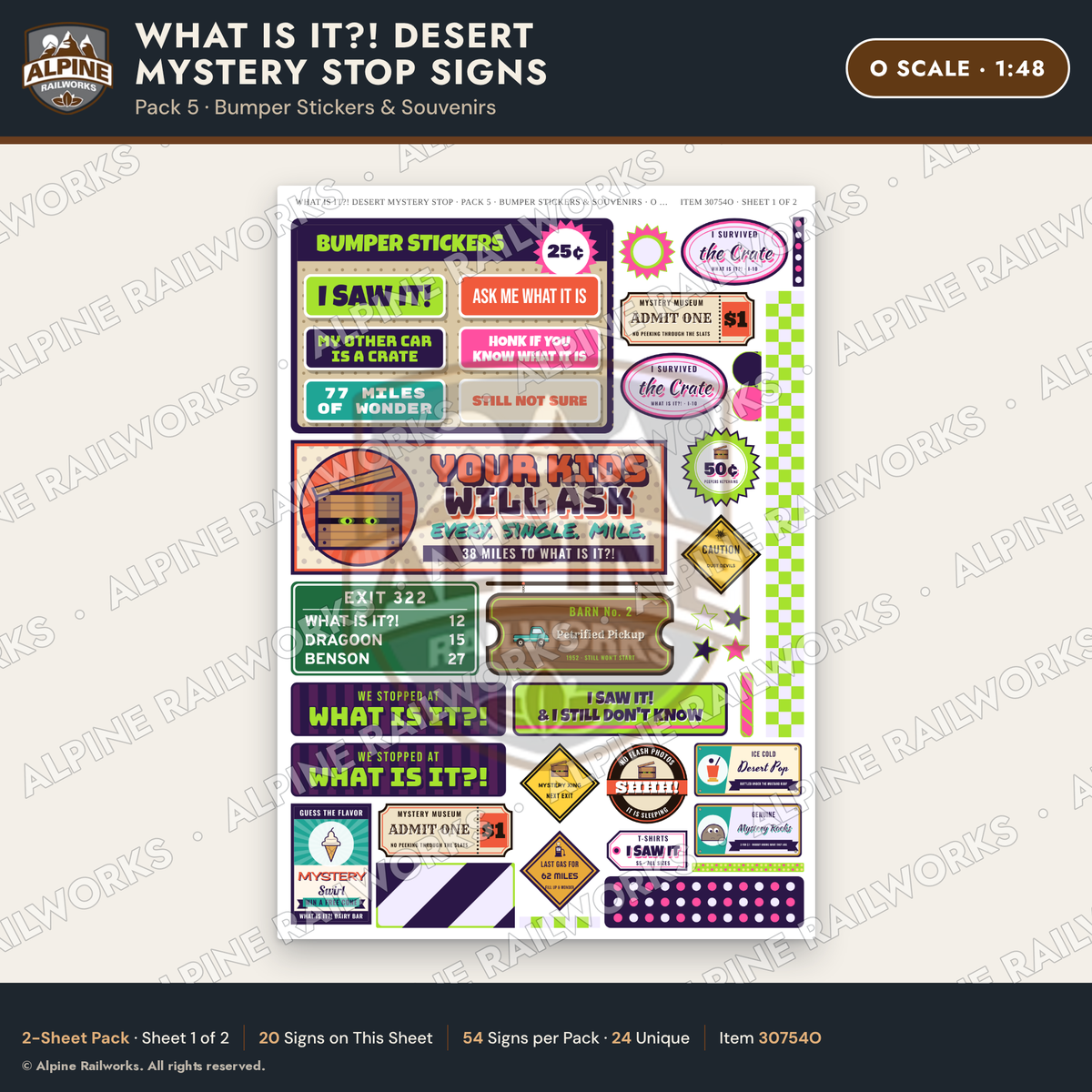 Alpine Railworks 30754O O Scale Roadside Signs - Desert Mystery Stop