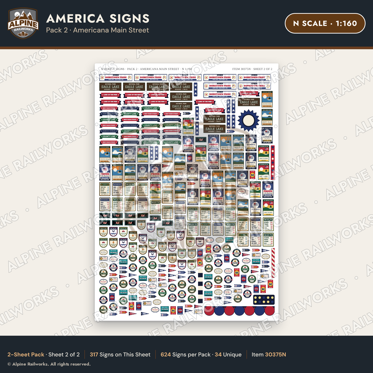 Alpine Railworks 30375N N Scale America Signs - Americana Main Street