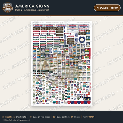 Alpine Railworks 30375N N Scale America Signs - Americana Main Street