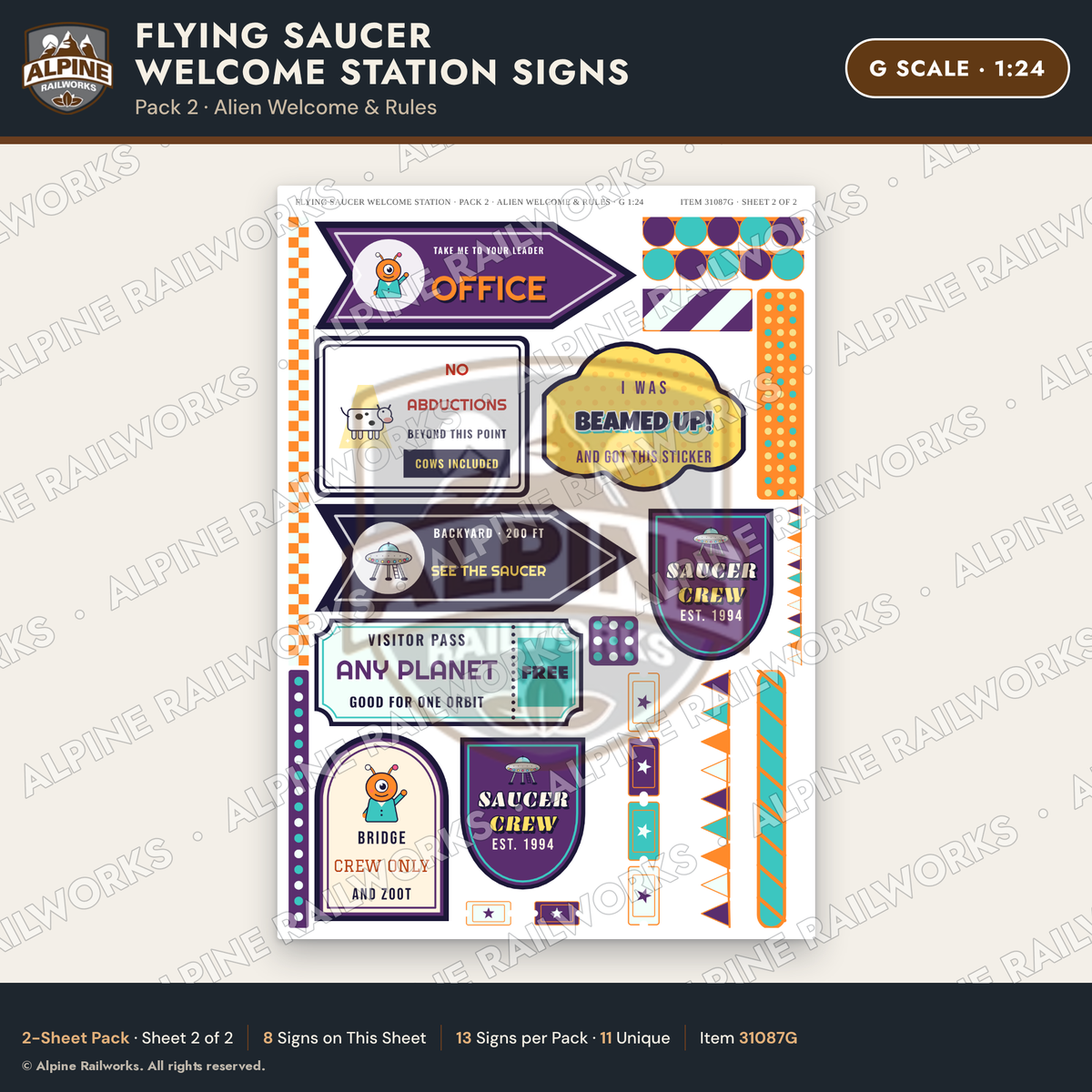 Alpine Railworks 31087G G Scale Roadside Signs - UFO Welcome Center