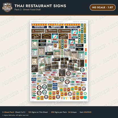 Alpine Railworks 30411HO HO Scale Thai Restaurant Signs