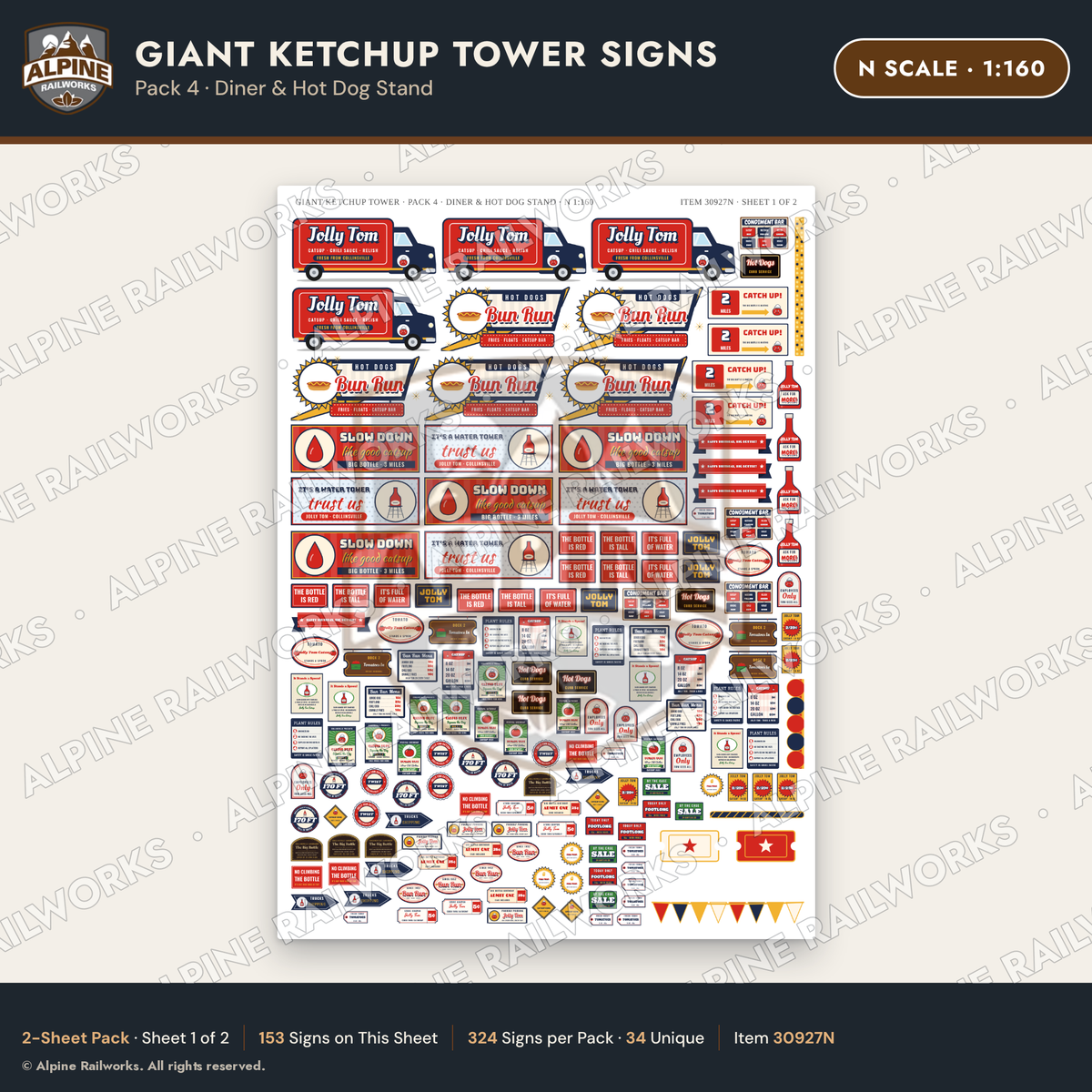 Alpine Railworks 30927N N Scale Roadside Signs - Ketchup Bottle Tower