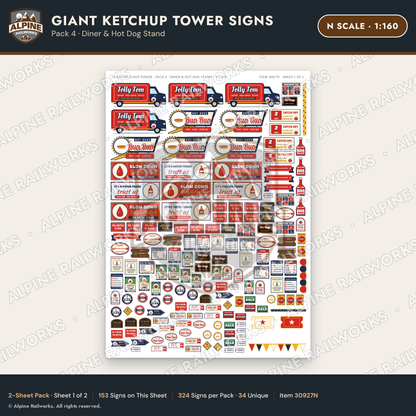Alpine Railworks 30927N N Scale Roadside Signs - Ketchup Bottle Tower
