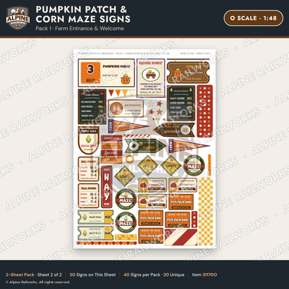 Alpine Railworks 31170O O Scale Farm Signs - Pumpkin Patch & Corn Maze