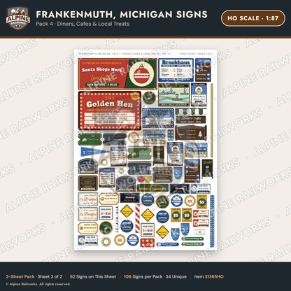 Alpine Railworks 31365HO HO Scale Frankenmuth MI Signs - Diners
