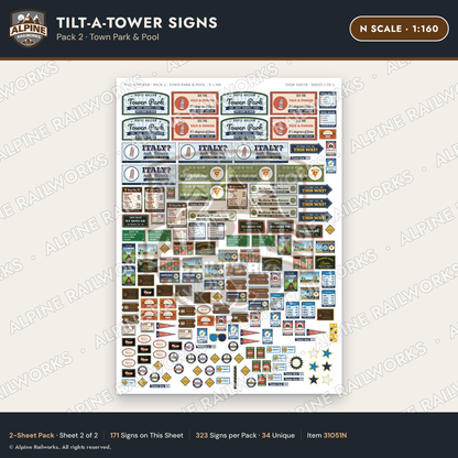 Alpine Railworks 31051N N Scale Roadside Signs - Leaning Tower