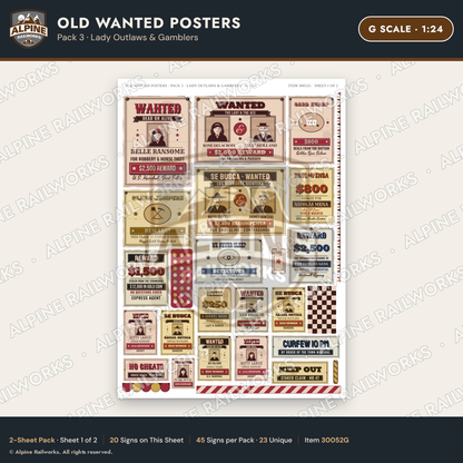 Alpine Railworks 30052G G Scale Old Wanted Posters - Lady Outlaws