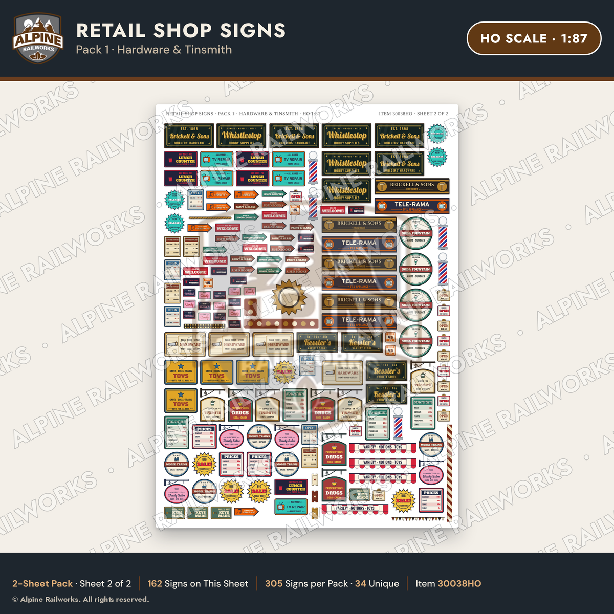 Alpine Railworks 30038HO HO Scale Retail Shop Signs - Hardware