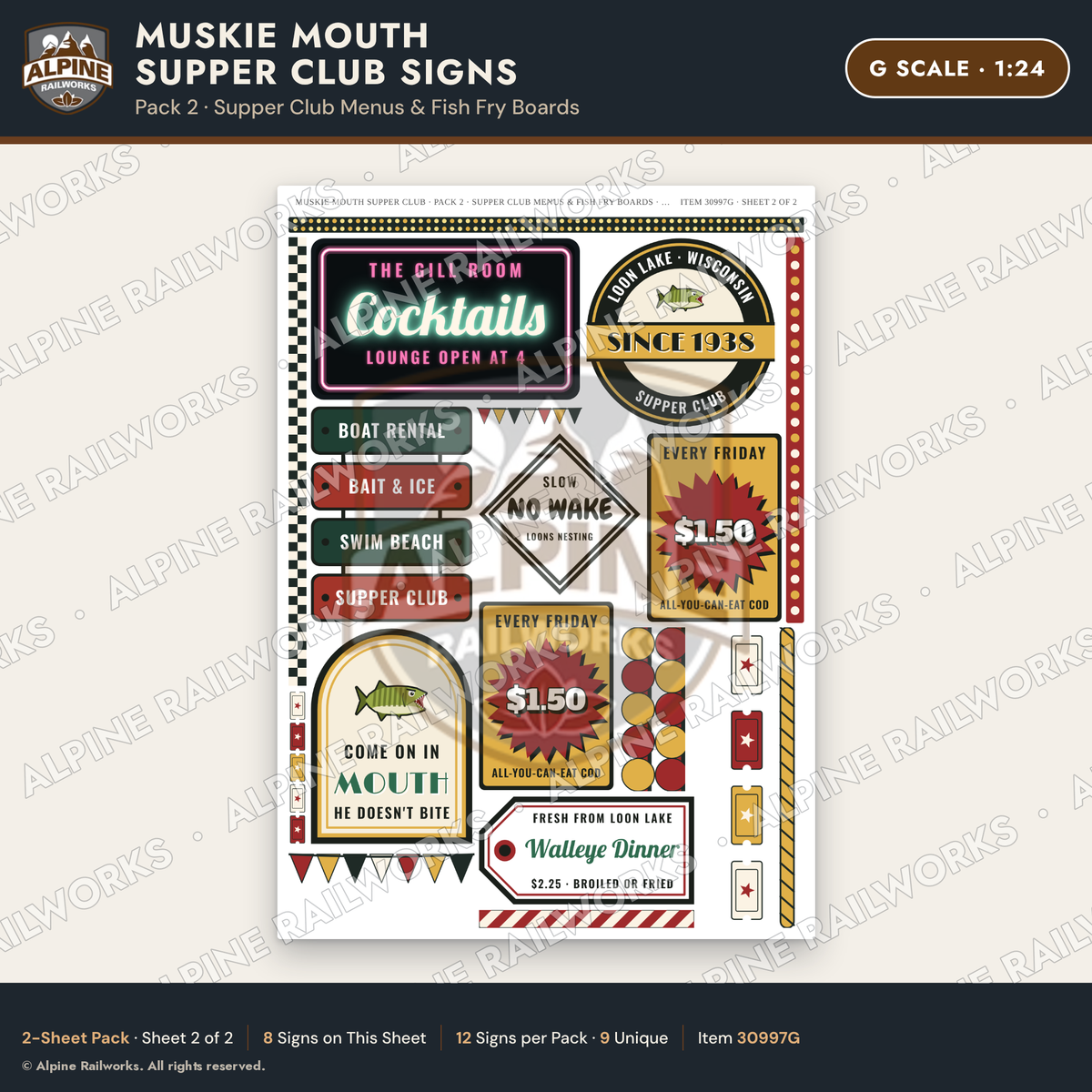 Alpine Railworks 30997G G Scale Roadside Attraction Signs - Giant Fish