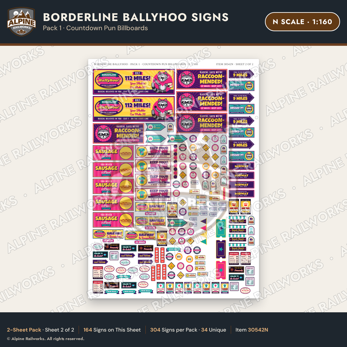 Alpine Railworks 30542N N Scale Roadside Signs - Border Tourist Stop