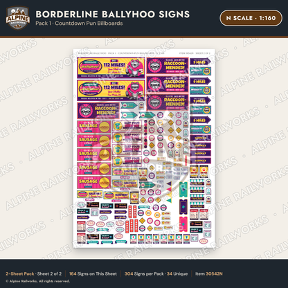Alpine Railworks 30542N N Scale Roadside Signs - Border Tourist Stop
